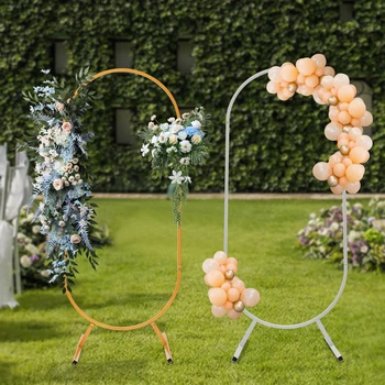 1,4/1,7/2 м Овални метална сватбена арка, поставка за балон, държач за цветя, рамка, декор, на фона на Бял/златен