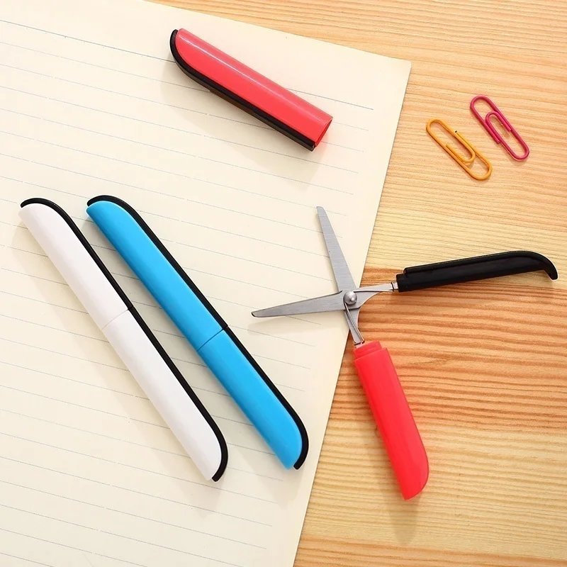 1 бр. маркови преносими ножици за рязане на хартия за студенти ръчно изработени, творчески сгъваеми безопасни ножици, ученически пособия, случаен цвят1