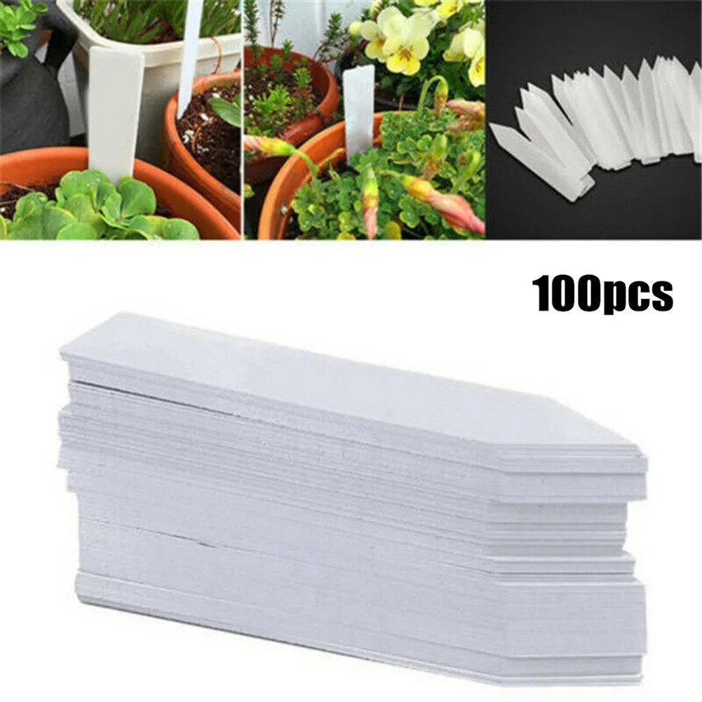 100 бр. етикети за растения, бели водоустойчиви, не чупливи пластмасови градински етикети, за да напомнят за градински растения0