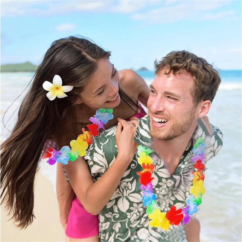 20-50 броя Хавайски венец, за украса на врати, изкуствена цветна гирлянда, вечерно колие с цветен модел, тропически плаж, рокля за парти на басейна4