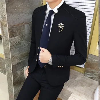 2022 Нов костюм мъжки корейски младежки модерен костюм за младоженеца, малък костюм, комплект от две части, мъжки костюми, костюм
