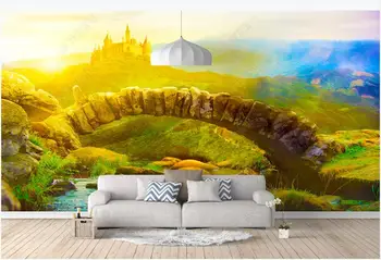 3d фотообои за стени, на рула, стенни рисувани по поръчка, европейски замък, гора, зелени пейзажи, тапети за хола, домашен декор