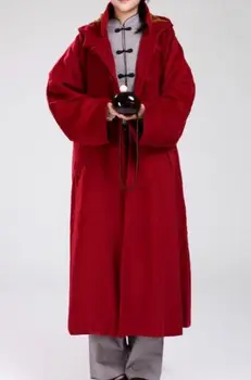 4 цвят тъмно червен/кафяв/сив вълнен дъждобран за медитация, монашески костюми, униформи, халат за миряни, дрехи за будистките бойни изкуства, зимни топло наметало