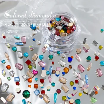 50 бр/пакет, диамантени части за нокти с плоска задна част, корейски аксесоари Kawaii, кристали за маникюр, кръгли кристални камъни, декорация за нокти