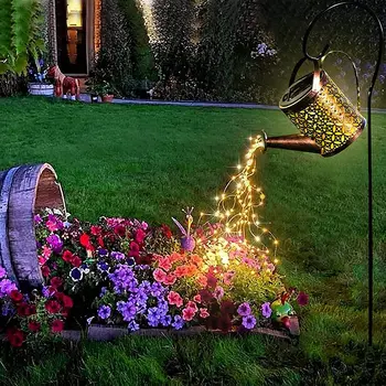 D2 Слънчева led венец, градинска лейка, слънчев градински декор, метална ретро лампа, уличен масата, на двора, на тревата, на двора, на изкуството