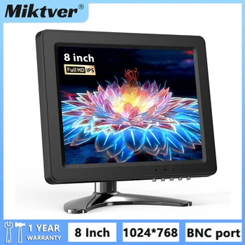 Miktver MK08G 8-Инчов Малък Монитор за видеонаблюдение 1024x768 IPS LCD екран С Порт на дисплея, HDMI, VGA AV BNC USB и Говорител за КОМПЮТЪР/Компютър