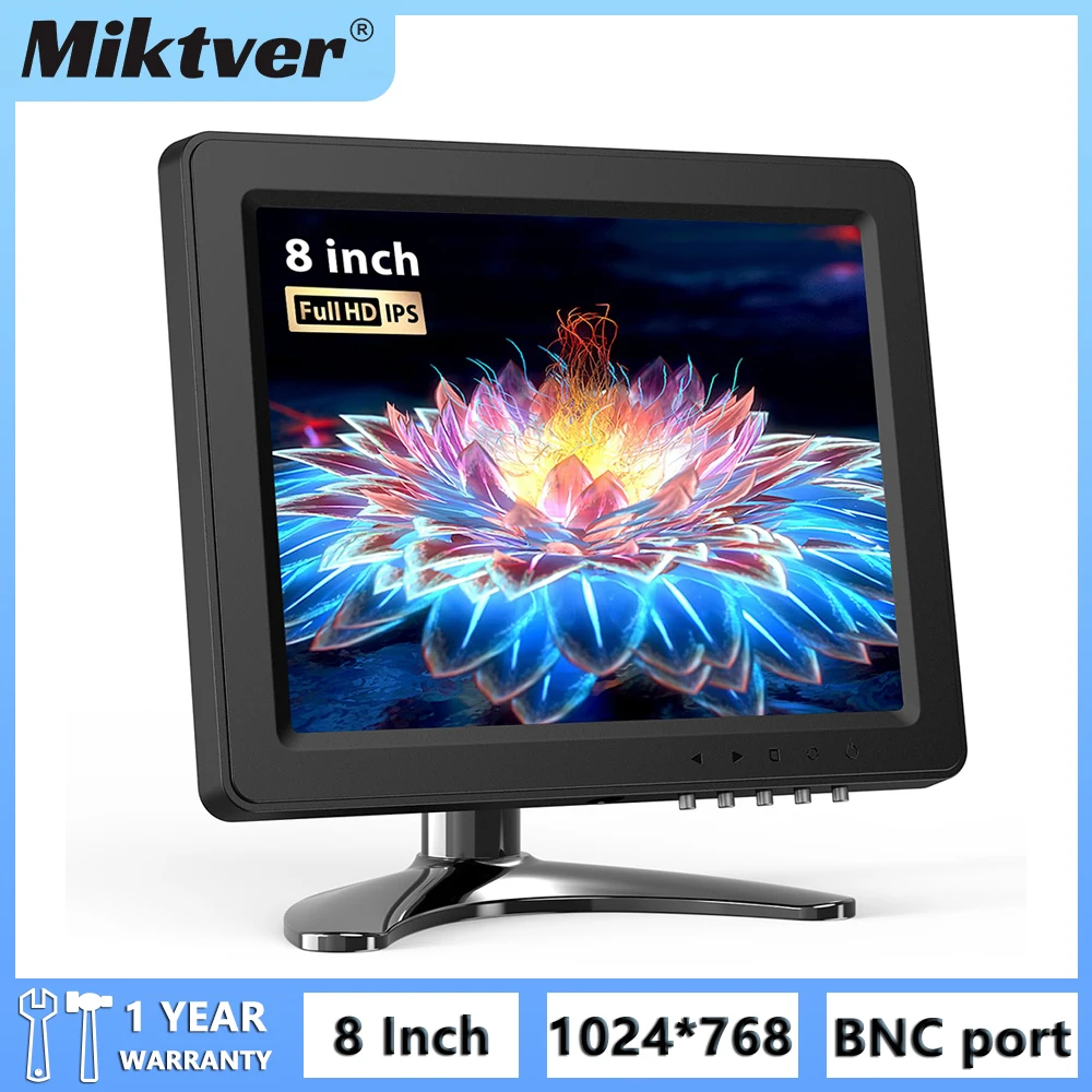 Miktver MK08G 8-Инчов Малък Монитор за видеонаблюдение 1024x768 IPS LCD екран С Порт на дисплея, HDMI, VGA AV BNC USB и Говорител за КОМПЮТЪР/Компютър0