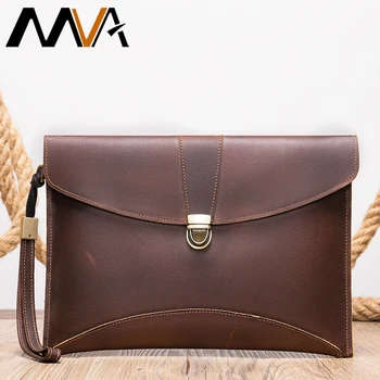 MVA, модерни кожени мъжки клатч, брандираната чанта от естествена кожа, класически кафе, чанта-плик с голям капацитет, ежедневни нова