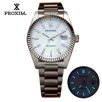 Proxima PX1705 Мъжки Часовника 39 мм с кръгли Циферблат Ретро Луксозен син сапфир PT5000 Автоматична Ръчна Дърворезба Нагъната Bezel 10 Бар