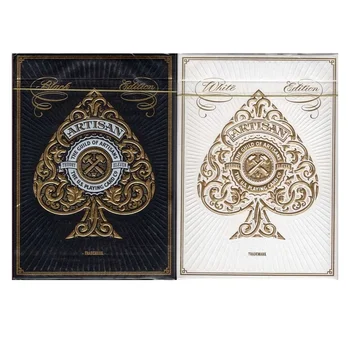Theory11 Занаятчийски карти за игра Бяла/черна комплект, Размер на покер Магически игри с карти Подпори за фокуси за магьосник