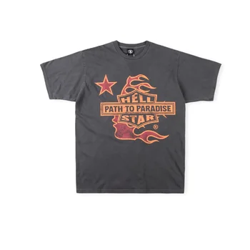 Американската градинска ретро тениска в стил хип-хоп HELLSTAR с прости писмото принтом и къс ръкав за мъже и жени, универсална тениска за двойки, tide