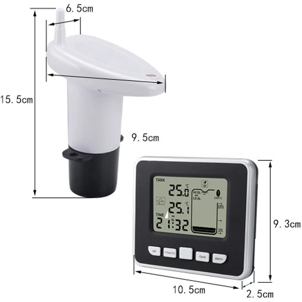 Безжична ултразвукова измерител на нивото на течността в резервоара за вода FT002 с висока температура и време на Измерване на нивото на водата Индикатор за ниско ниво на зареждане на батерията1