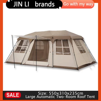 Градинска луксозна палатка за къмпинг за 6-8 души, 2 спални, 1 салон, автоматична палатка-голямо пространство, преносим водоустойчив палатка от плат Оксфорд 210d