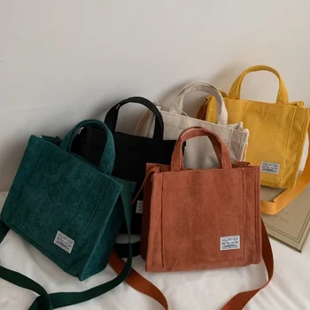 Дамски вельветовая чанта с цип, малък памучен холщовая чанта, ежедневни чанти-тоут, дамска чанта Еко 2023, реколта чанти-незабавни посланици