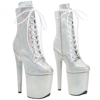 Дамски обувки за дискотеки на платформата 20 см/8 инча от естествена кожа на висок ток за танци на един стълб