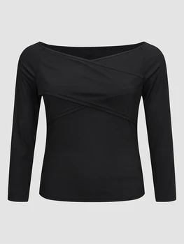 Дамски тениски Finjani размер плюс, черни ежедневни дамски тениска за интериора, топ от полиэстерового влакна с висока еластичност