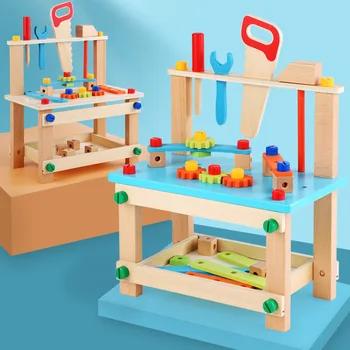 Детска Дървена Играчка Монтесори САМ Гайка Винтове Инструменти Съберат Дървен Стол Играчка Развиване на Градивни елементи Играчка за деца от 3 години и по-възрастни