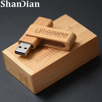 Дървени USB флаш памет SHANDIAN, въртящи се дървени флаш памет, 128 GB, 8 GB, 16 GB, 32 GB, 64 GB, подарък U-диск с логото на клиента, карта с памет