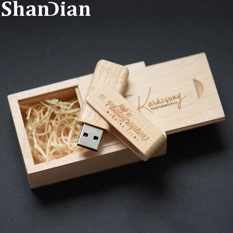 Дървени USB флаш памет SHANDIAN, въртящи се дървени флаш памет, 128 GB, 8 GB, 16 GB, 32 GB, 64 GB, подарък U-диск с логото на клиента, карта с памет1