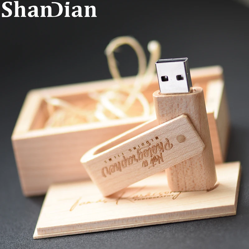 Дървени USB флаш памет SHANDIAN, въртящи се дървени флаш памет, 128 GB, 8 GB, 16 GB, 32 GB, 64 GB, подарък U-диск с логото на клиента, карта с памет2
