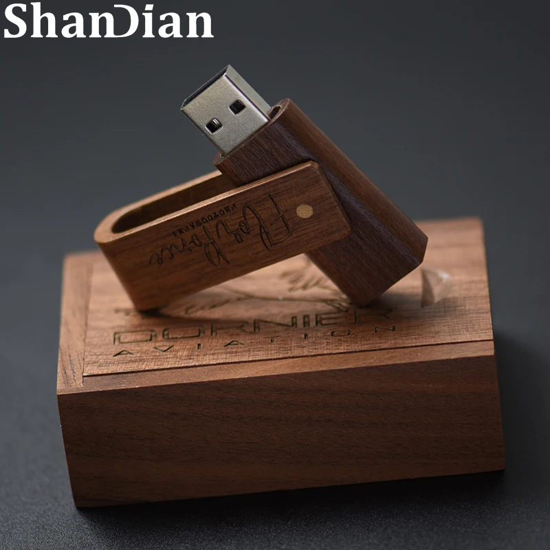 Дървени USB флаш памет SHANDIAN, въртящи се дървени флаш памет, 128 GB, 8 GB, 16 GB, 32 GB, 64 GB, подарък U-диск с логото на клиента, карта с памет3