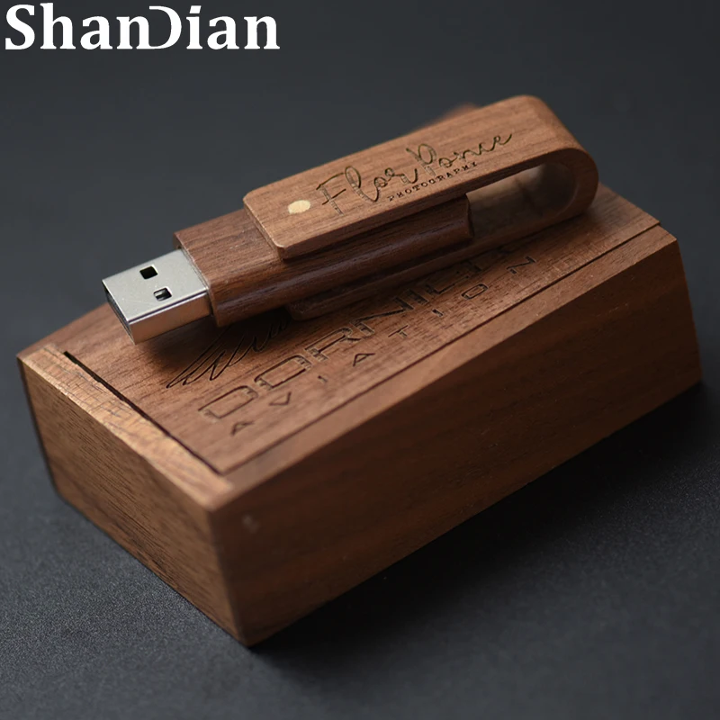 Дървени USB флаш памет SHANDIAN, въртящи се дървени флаш памет, 128 GB, 8 GB, 16 GB, 32 GB, 64 GB, подарък U-диск с логото на клиента, карта с памет4