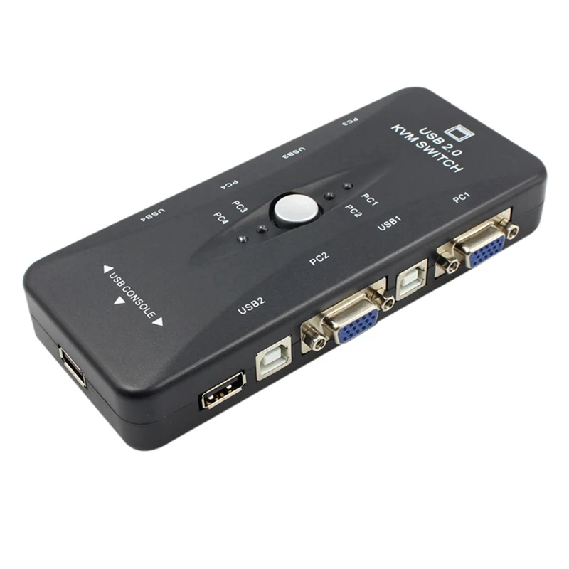 Един на четири 4-портов USB 2.0 KVM Разпределителните кутия + 4 KVM кабел Клавиатура Монитор VGA SVGA PC, лаптоп0