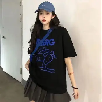 Жена летен комплект, нова корейска версия на свободна тънки тениски с къс ръкав, студенточки носят плиссированную къса пола с висока талия