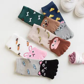 Зимни чорапи памук за най-малките момичета и момчета с шарени животни, чорапи с пет пръста, чорапи носочные изделия, чорапи с пръсти