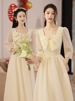 Китайското рокля на шаферка Cheongsams цвят шампанско 2023, пролетта ново сватбена тънката рокля за сестри, рокля за хостинг, вечерни рокли