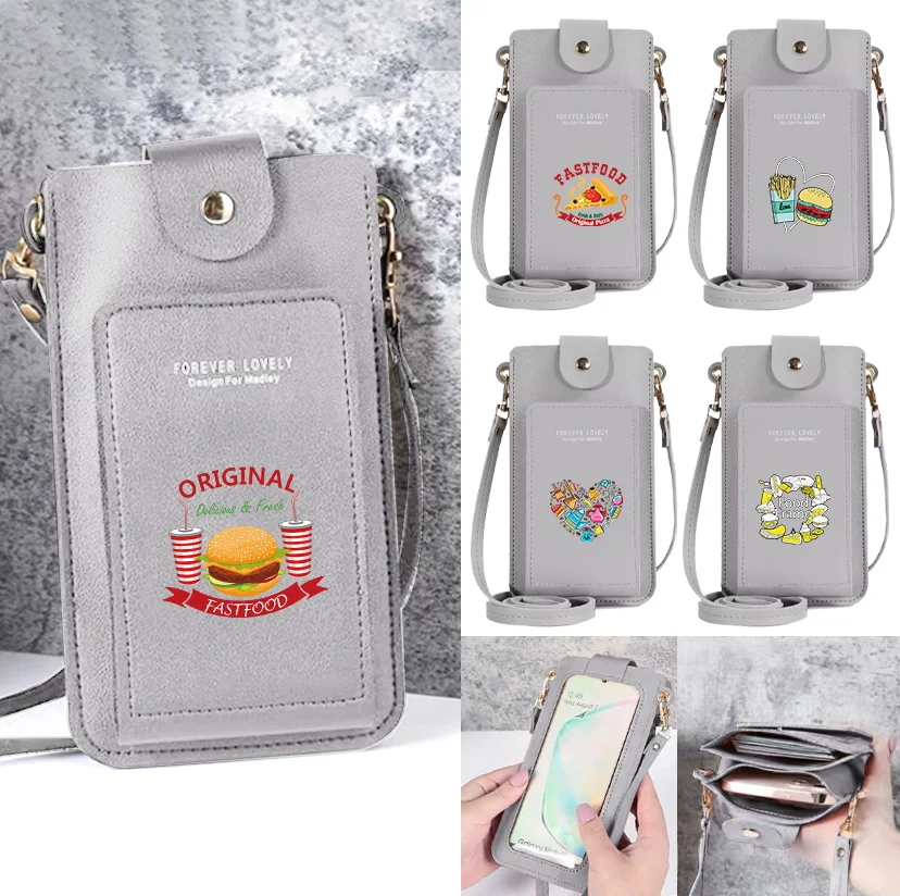 Малки дамски чанти на рамо с принтом серия Food за мобилни телефони, модни мини чанта през рамо, държач за карти, портфейл, чанта-месинджър, чанта0