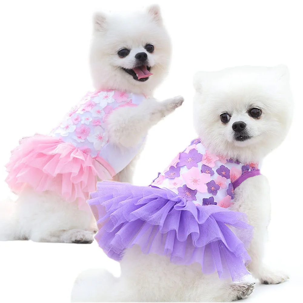Малко куче принцеса рокля-пакетче с цветен модел Котка куче Дантелено шифоновое рокля Скъпа парти за рожден Ден Кученце Кучето Сватбена рокля Летни дрехи за домашни любимци2