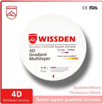 Многослойни циркониеви блокове Wissden 4D, за да проверите за зъботехническа лаборатория 98,18 мм за възстановяване на зъбни протези CAD/CAM