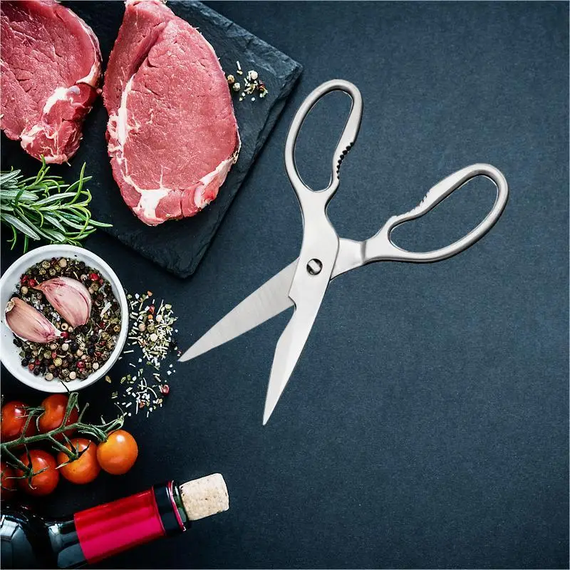 Многофункционални кухненски инструменти Кухненски ножици от неръждаема стомана Ножици за рязане на месо, зеленчуци Ножици за отваряне на кутии от пилешки кости0
