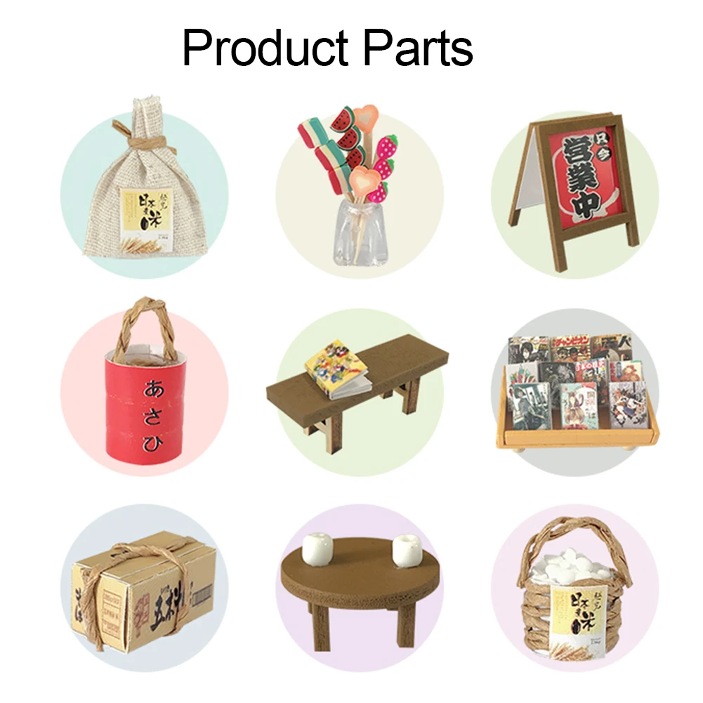 Моделът мебели за дървени магазин, монтаж със собствените си ръце, миниатюрни led японски магазин за хранителни стоки, модел куклена къща, детска играчка ръчна изработка, подаръци за деца5