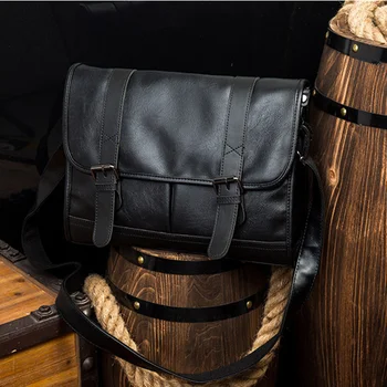 Мъжка чанта през рамо в корейския модерен стил, черна изкуствена кожа, през рамо, мъжка чанта-месинджър голям капацитет, прашка