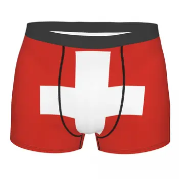 Мъжки бикини, слипове-боксерки, бельо с флага на Швейцария, секси мъжки къси панталони