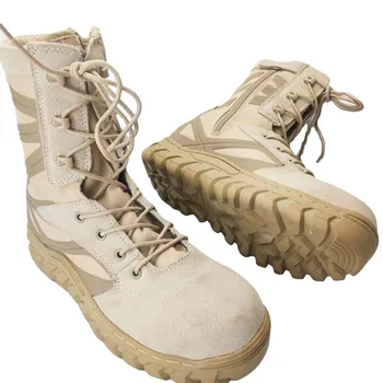 Мъжки военни обувки от пясъчна кожа гумена подметка, дишащи тактически обувки със защита от пробиви, улични спортни бойни спортни, ловни и военни обувки