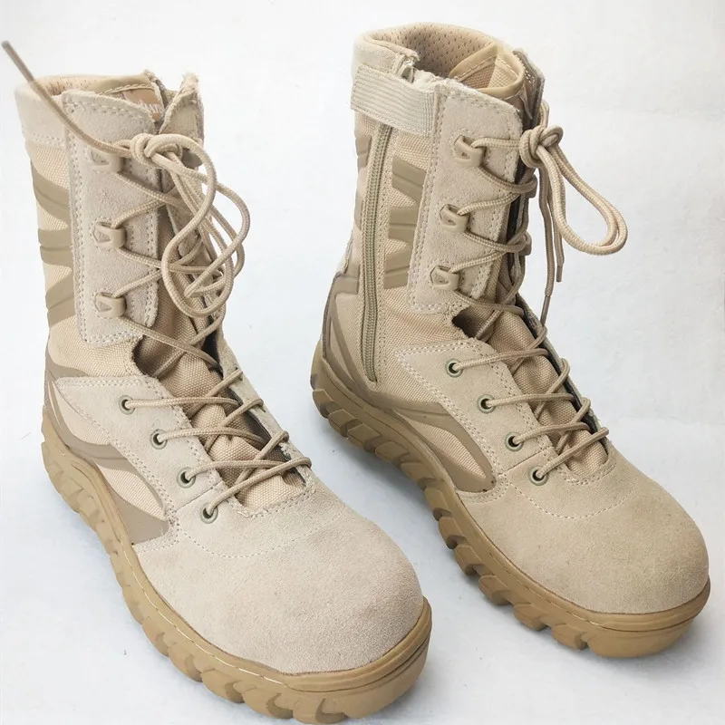 Мъжки военни обувки от пясъчна кожа гумена подметка, дишащи тактически обувки със защита от пробиви, улични спортни бойни спортни, ловни и военни обувки2