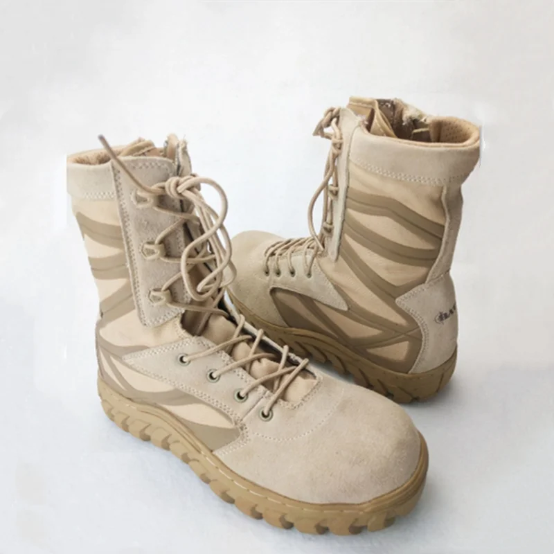 Мъжки военни обувки от пясъчна кожа гумена подметка, дишащи тактически обувки със защита от пробиви, улични спортни бойни спортни, ловни и военни обувки3