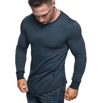 Мъжки однотонная тениска с кръгло деколте и дълги ръкави и индивидуален ежедневните спортни топ голям размер