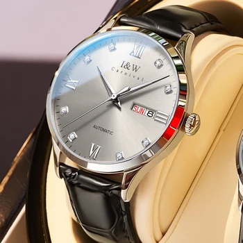 Мъжки часовник с кожена каишка на IW, най-добрата марка луксозни, автоматични часовници от сапфир стъкло, механични часовници, светещи водоустойчив Reloj Hombre