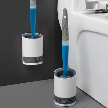 Набор от тоалетни четки за почистване за еднократна употреба, монтиран на стената с титуляра, силиконова TPR-четка за почистване на ъгли, инструменти, аксесоари за баня