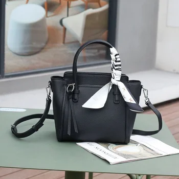 Нова марка дизайнерска чанта с смайликом, дамски чанти на рамо от естествена кожа с шалове, модни дамски чанти от телешка кожа, чанта-тоут за пазаруване