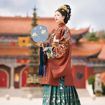 Облекло приказна принцеса на династия Мин, дамски дрехи Hanfu с яка на китайски мандарин, новост, рокля, комплект костюми за изпълнения