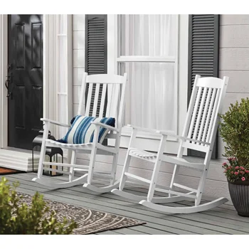 Основното дървена люлеещ се стол на верандата, бели на цвят, с атмосферостойкой тапицерия, градинско кресло, мебели за двор