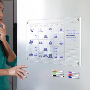 Перезаписываемая обяви Дъска за планиране на хладилника Календар Прозрачна акрилна магнитна дъска за сухо изтриване Офис