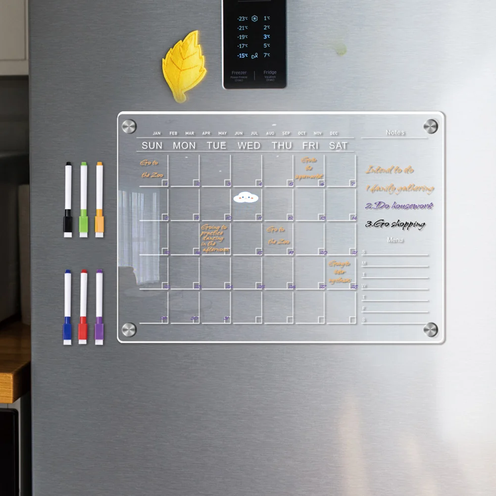 Перезаписываемая обяви Дъска за планиране на хладилника Календар Прозрачна акрилна магнитна дъска за сухо изтриване Офис4
