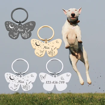 Потребителски етикет за яката кучета, висулка-пеперуда за кучета, медал с гравиране на име, личен номер, аксесоари за коте и кученце
