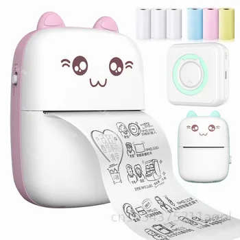 Преносим мини термопринтер Bluetooth безжична сладък котка Impresoras джоб за снимка на етикети САМ Използването на BT 200 dpi принтери Android и IOS